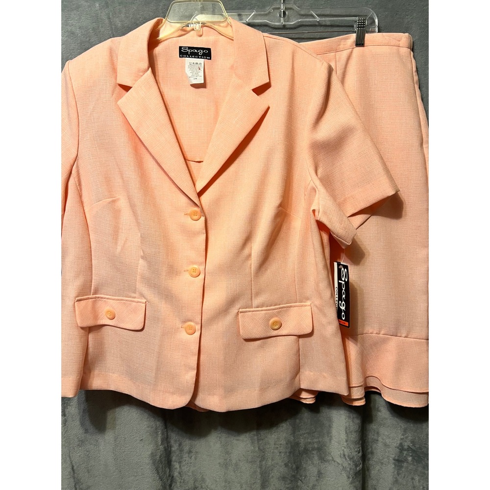 Spago Collection Peach Skirt Suit 22W NWT Plus Size Blazer Ruffle Hem Career